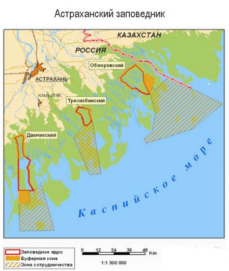 Астраханский заповедник на карте