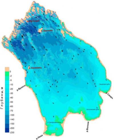 карта глубин Ладожского озера