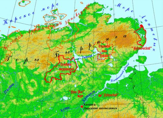 Таймырский заповедник карта