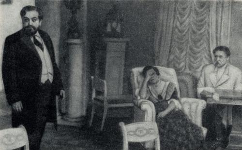 А. А. Пелевин — Лопахин А.А., С. В. Гиацинтова —  Раневская Л.А., В. В. Марута —  Симеонов-Пищик, Московский театр им. Ленинского Комсомола, 1954