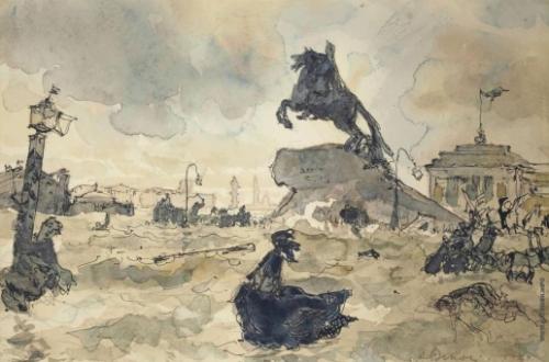 Бенуа Александр Николаевич, иллюстрация к Медному всаднику, 1928 