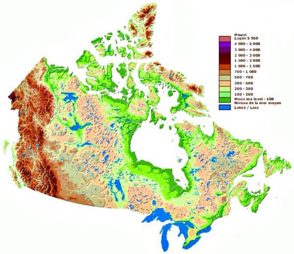 схема рельефа Канады
