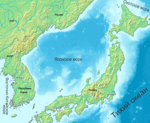 карта морей и океана, омываемые Японию