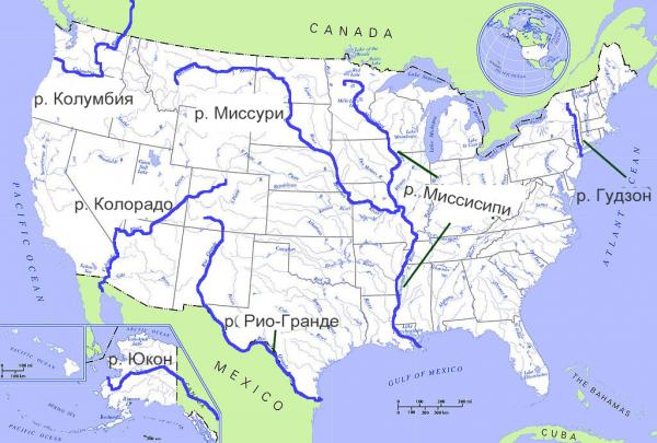 карта главных рек США