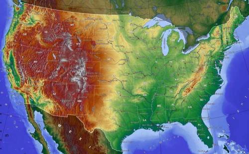 физическая карта рельефа США